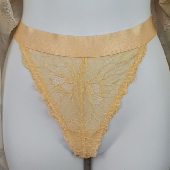 Women's Butter Yellow Lace Floral Babydoll Lingerie Set sz XL - Picture 6 of 11
